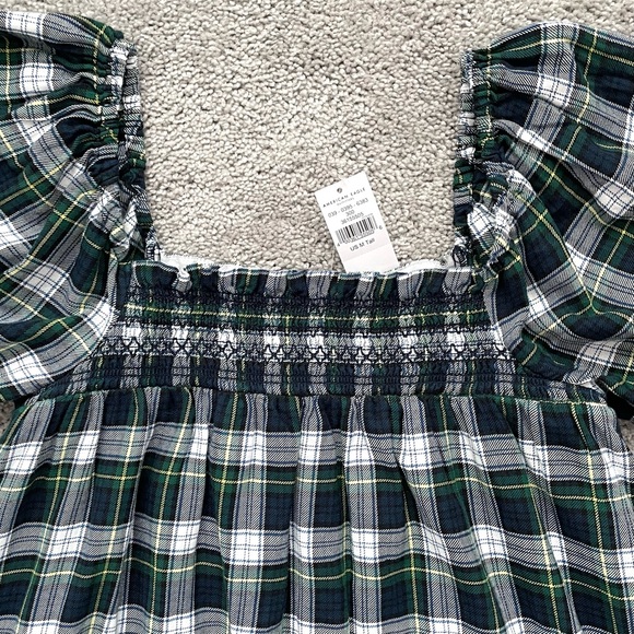 NWT American Eagle Outfitters Puff-Sleeve Plaid Smocked Babydoll Dress Tall - Picture 6 of 14